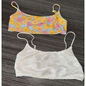 Triangl Brand Bikini Tops *2* Women’s Size S++ Velvet Floral & Ribbed Swimsuit